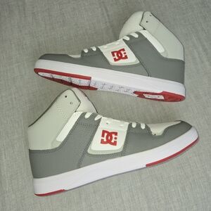 DC Mens' Grey and White High-Top Sneakers with Red Accents